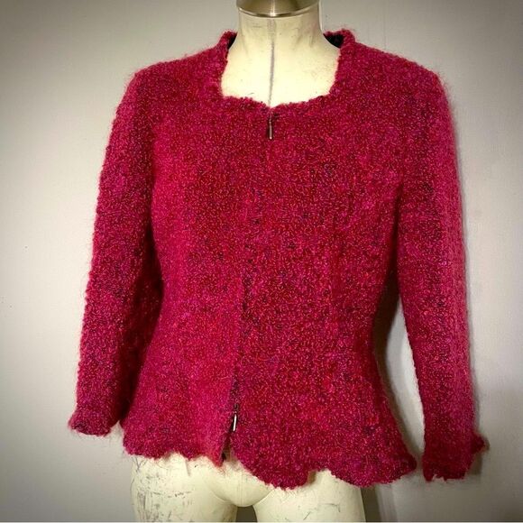 Vintage Armani Collezioni‎ Fuchsia Boucle Peplum Jacket Women’s Size 10 - Picture 2 of 5